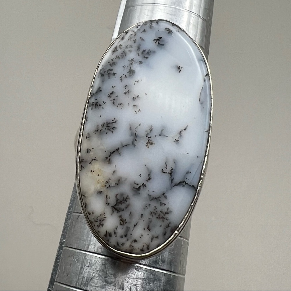New Dendritic Dendrite Opal Crystal Stone Silver Overlay Ring Size 7.5